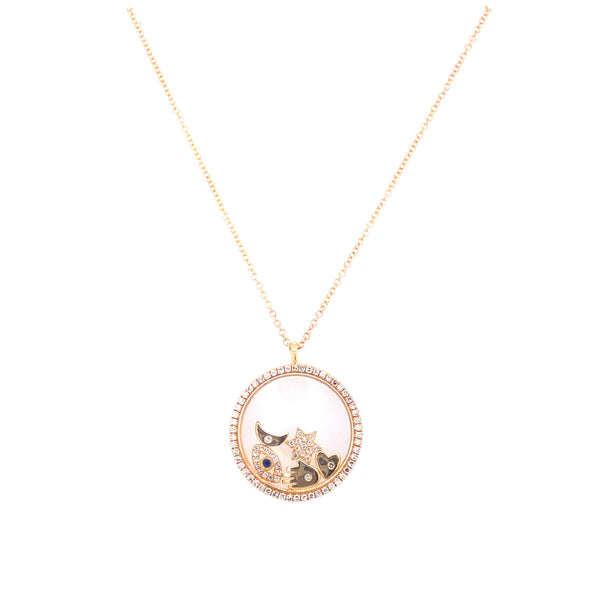 14K Yellow Gold Diamond Charm Floating Pendant Long Necklace-Necklaces-majolie-
