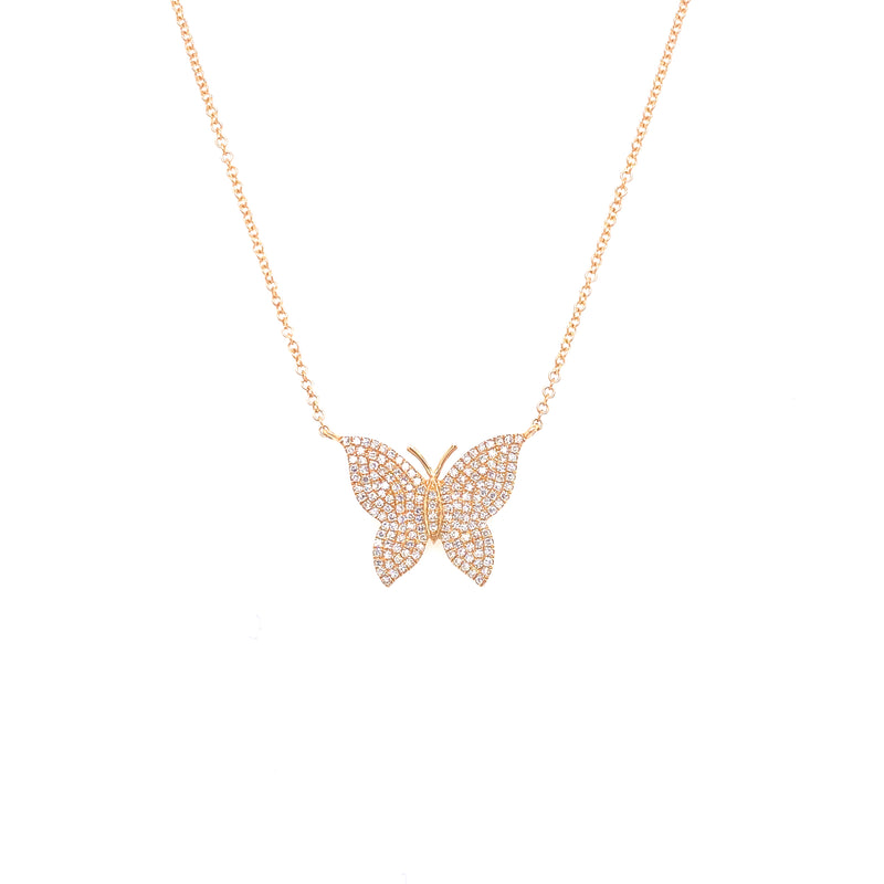 14K Yellow Gold Pave Diamond Butterfly Necklace