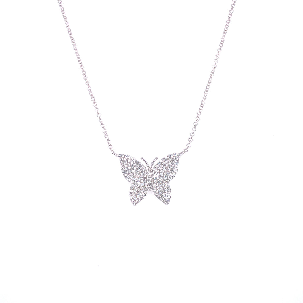 14K White Gold Pave Diamond Butterfly Necklace-Necklaces-majolie-White Gold-