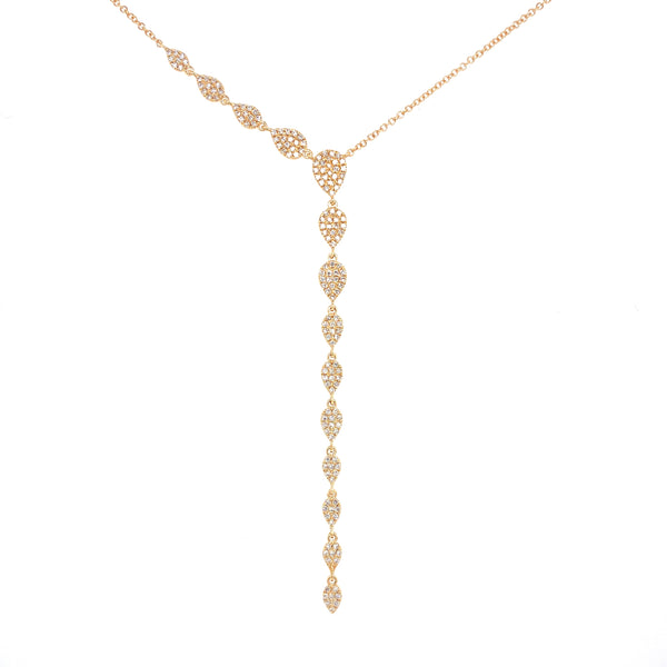 14K Yellow Gold Diamond Teardrop Lariat Necklace