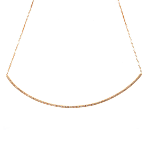14K Yellow Gold Diamond Long Curved Bar Necklace-Necklaces-majolie-YELLOW GOLD-