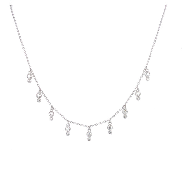 14K White Gold Diamond Double Bezel Drop Necklace-Necklaces-majolie-