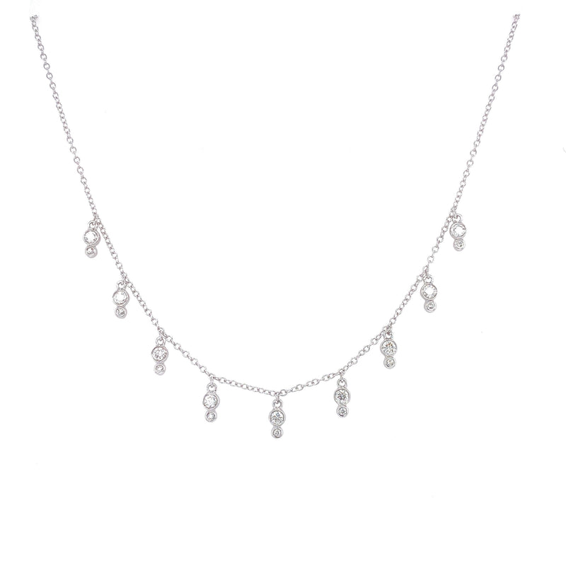 14K White Gold Diamond Double Bezel Drop Necklace-Necklaces-majolie-