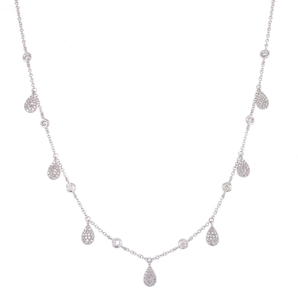 14k White Gold Diamond  By The Yard & Tear Drop Dangle Necklace