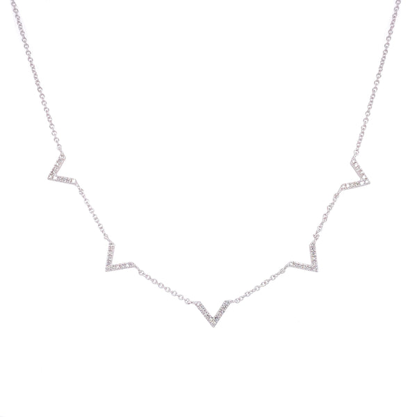 14K White Gold Diamond V Necklace-Necklaces-majolie-