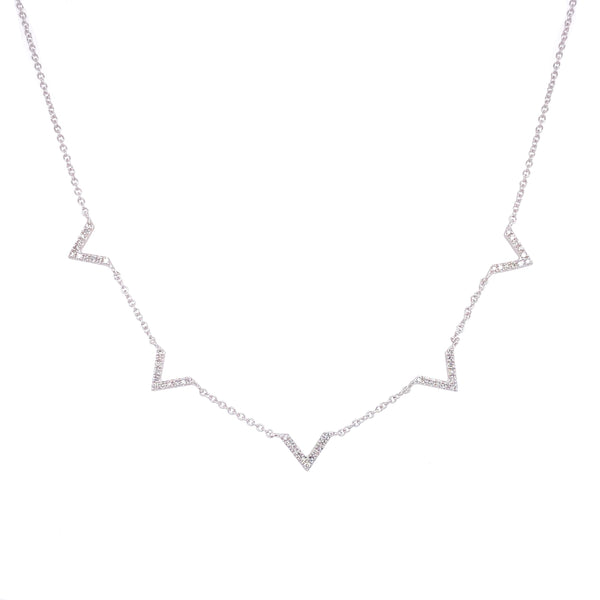14K White Gold Diamond V Necklace