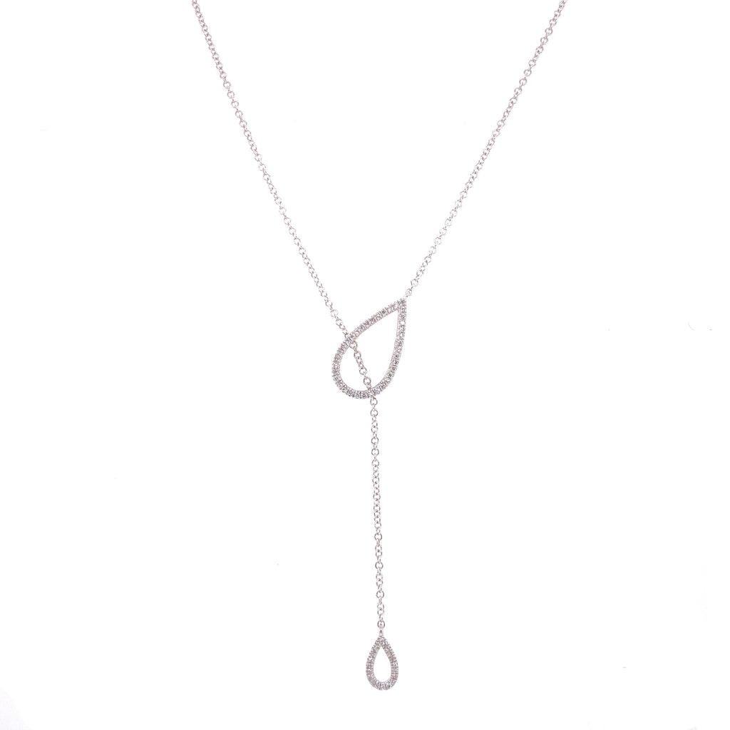 14K White Gold Diamond Pear Shape Adjustable Necklace-Necklaces-majolie-