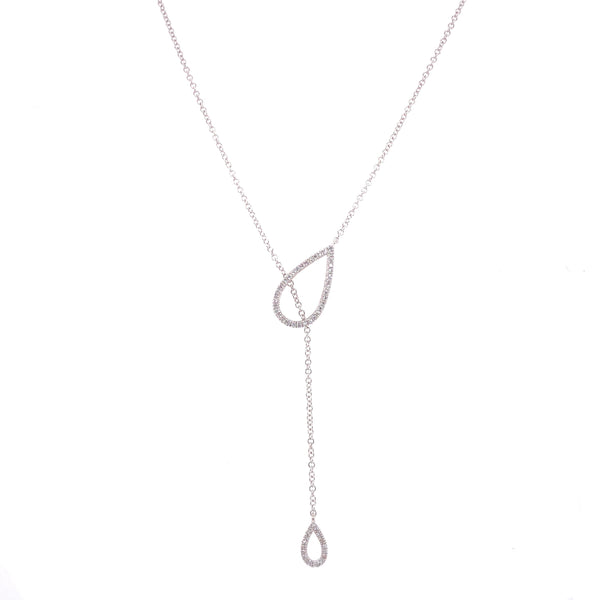14K White Gold Diamond Pear Shape Adjustable Necklace-Necklaces-majolie-