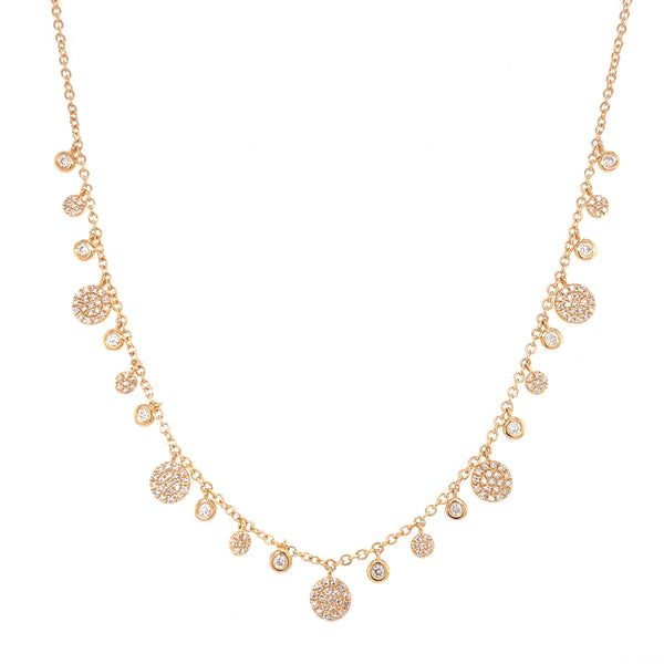 14K Yellow Gold Diamond Multi Disc Dangle Necklace