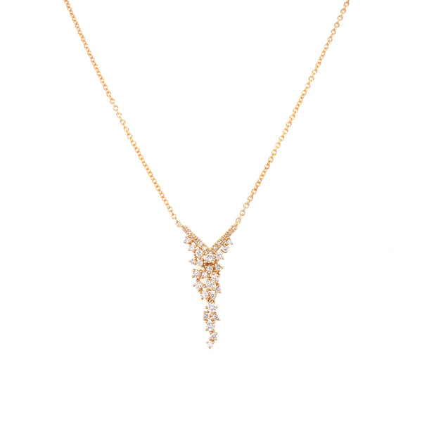 14K Yellow Gold Diamond Cluster Necklace