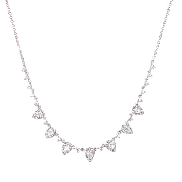 14K White Gold Round & Pear Diamond Necklace