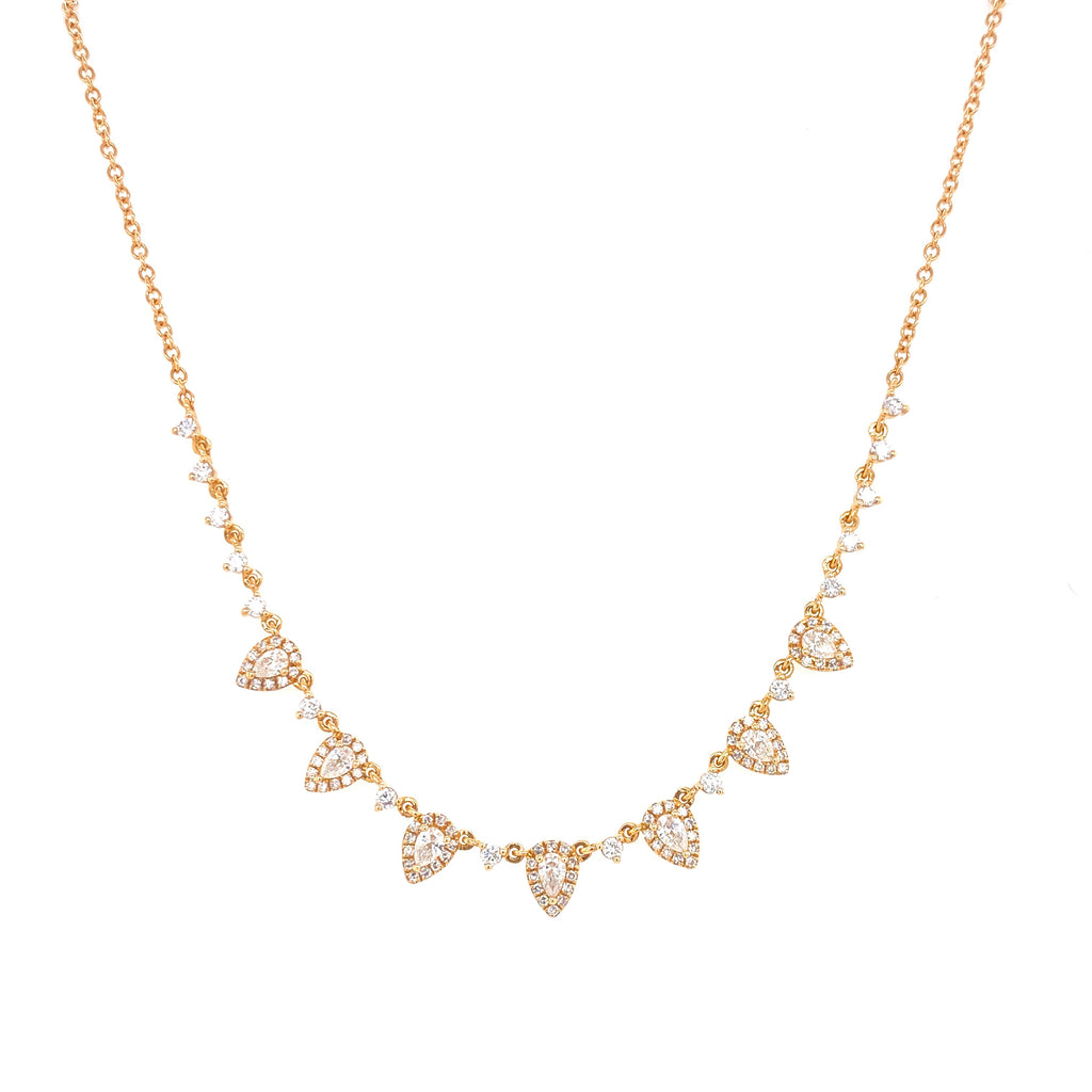 14K Yellow Gold Round & Pear Diamond Necklace-Necklaces-majolie-