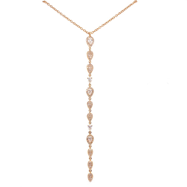 14K Yellow Gold Diamond Long Drop Necklace