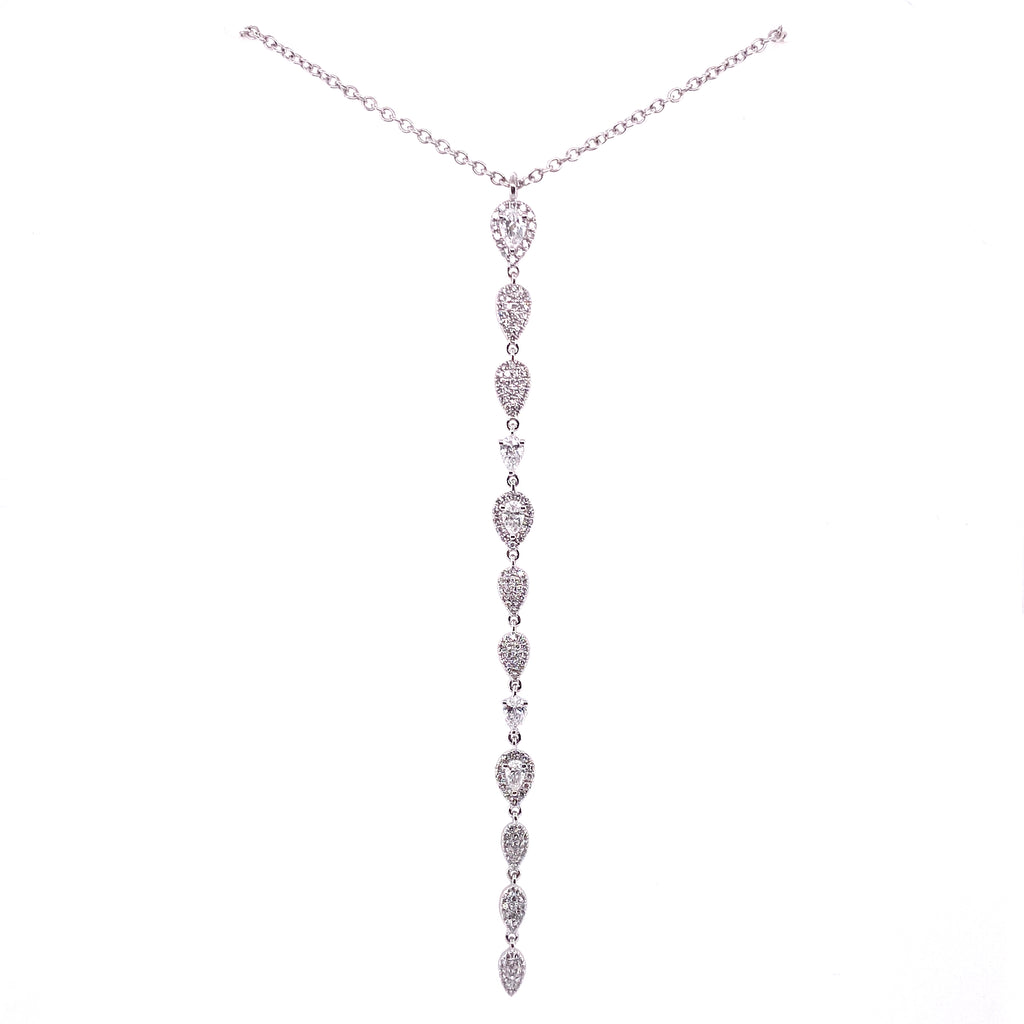 14K White Gold Diamond Long Drop Necklace-Necklaces-majolie-WHITE GOLD-