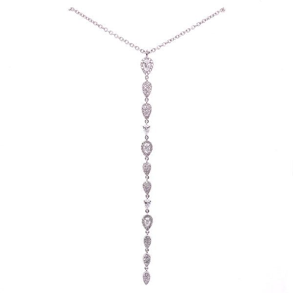 14K White Gold Diamond Long Drop Necklace-Necklaces-majolie-WHITE GOLD-