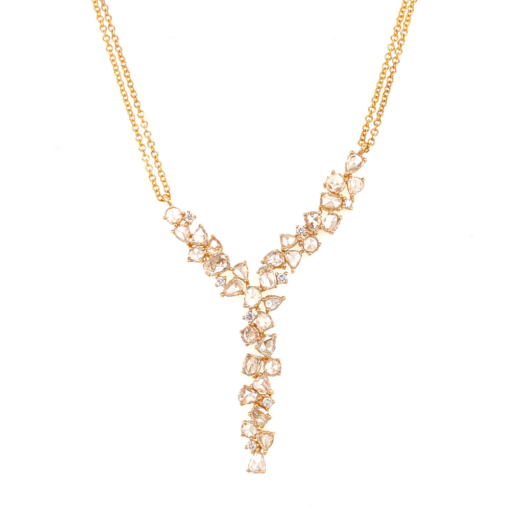14K Yellow Gold Diamond Rosecut V Form Necklace-Necklaces-majolie-