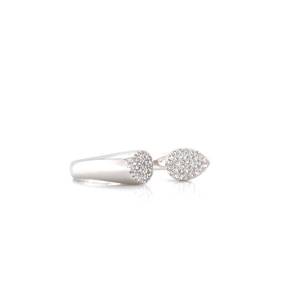 14K White Gold Diamond Teardrop Large Open Cuff Ring