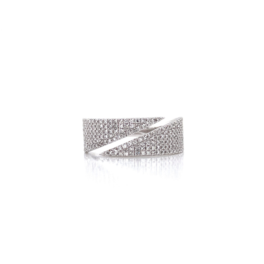14K White Gold Diamond Flat Pave Bypass Ring-Rings-majolie-