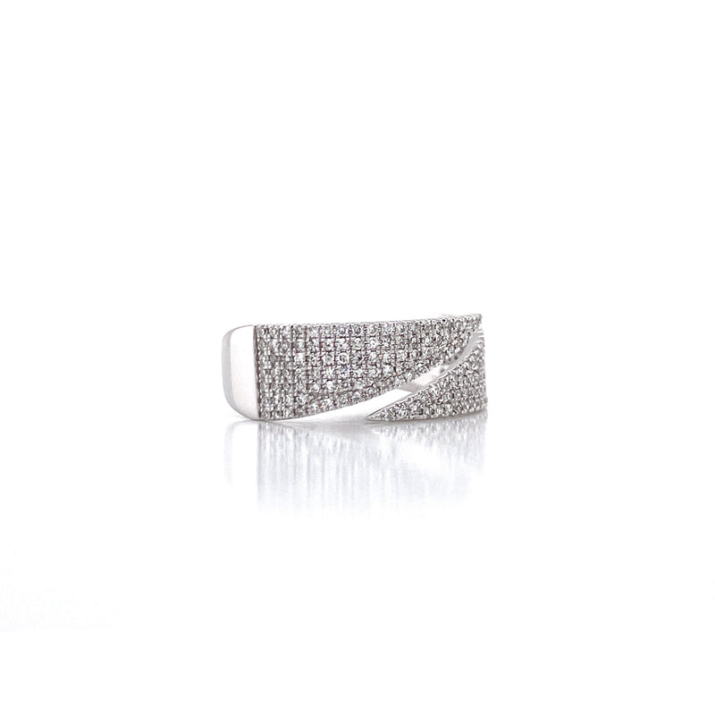 14K White Gold Diamond Flat Pave Bypass Ring