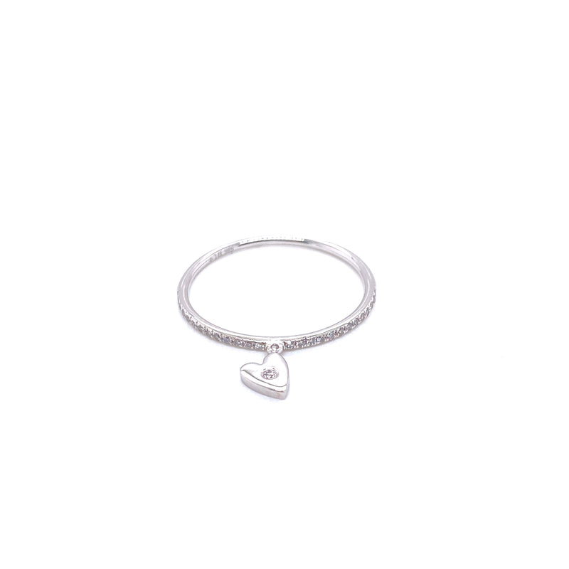 14K White Gold Diamond Dangle Heart Ring-Rings-majolie-