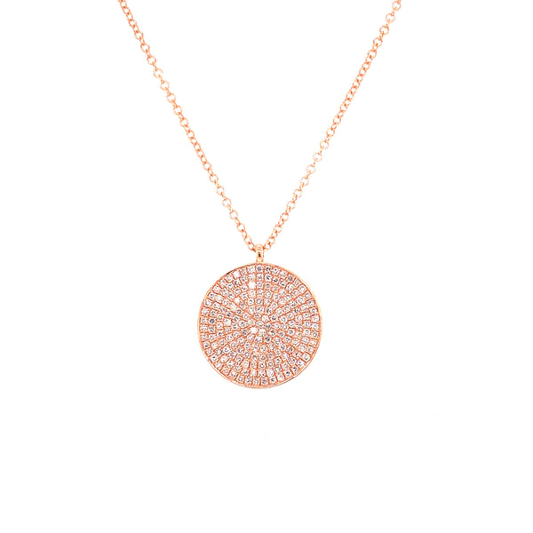 14K Rose Gold Diamond Large Disc Pendant