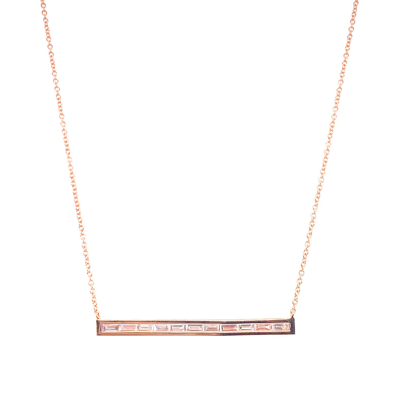14K Rose Gold Baguette Diamond Bar Necklace