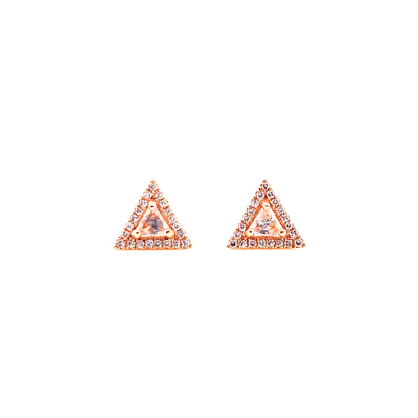 14K Rose Gold Diamond Trillion White Topaz Earrings