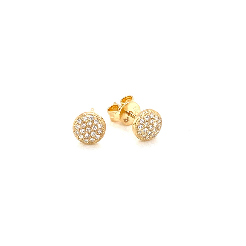 14K Yellow Gold Small Puffed Miligrain Diamond Disc Earrings