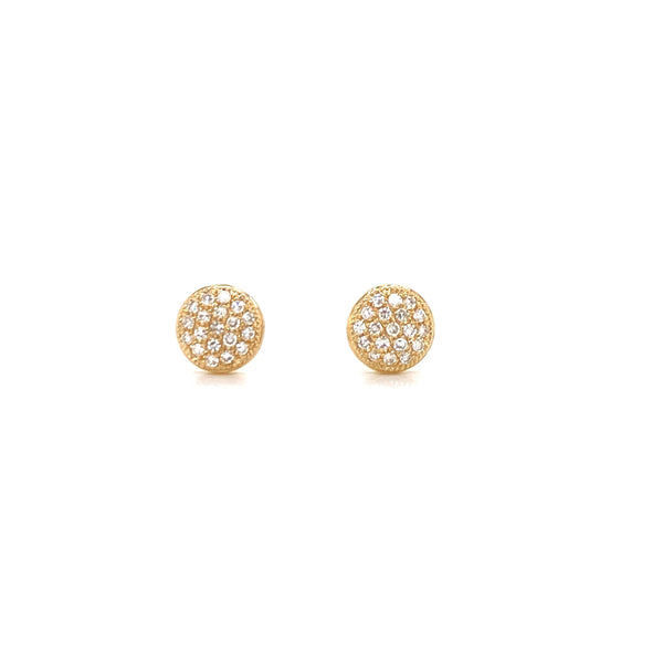 14K Yellow Gold Small Puffed Miligrain Diamond Disc Earrings