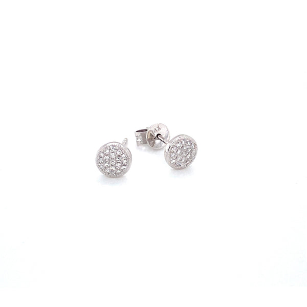 14K White Gold Small Puffed Miligrain Diamond Disc Earrings-Earrings-majolie-