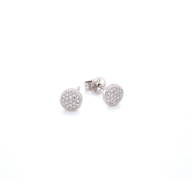 14K White Gold Small Puffed Miligrain Diamond Disc Earrings