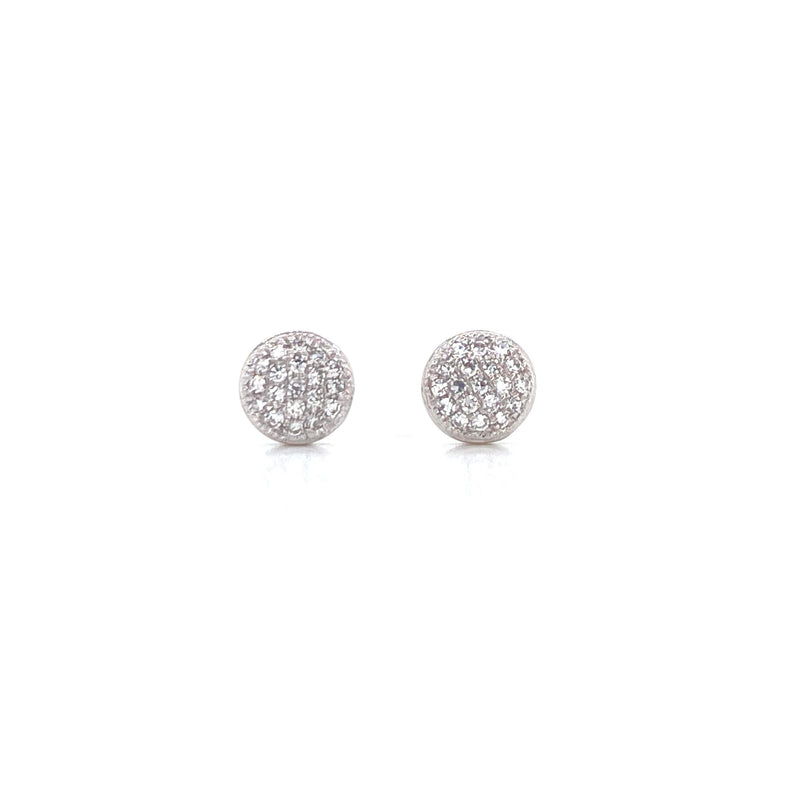 14K White Gold Small Puffed Miligrain Diamond Disc Earrings-Earrings-majolie-WHITE GOLD-