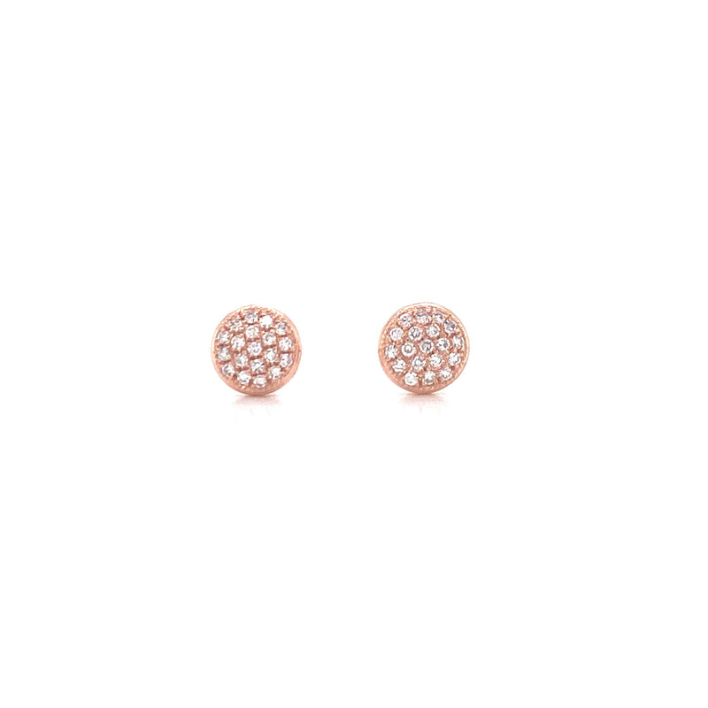 14K Yellow Gold Small Puffed Miligrain Diamond Disc Earrings-Earrings-majolie-ROSE GOLD-