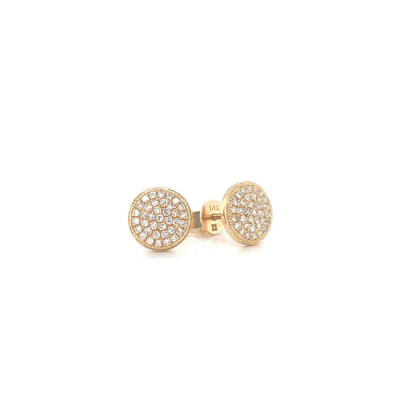 14K Yellow Gold Diamond Large Domed Disc Stud Earrings