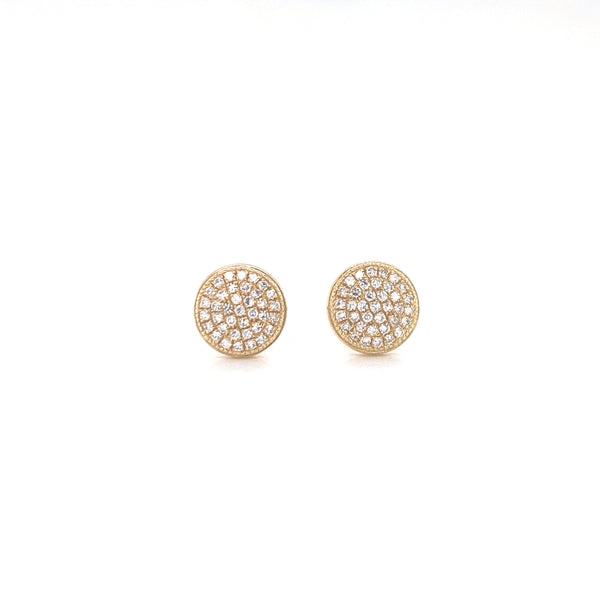 14K Yellow Gold Diamond Large Domed Disc Stud Earrings