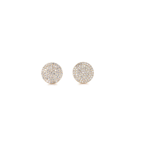 14K Yellow Gold Diamond Large Flat Disc Stud Earrings