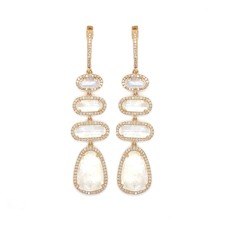 14K Yellow Gold Diamond Moonstone Drop Earrings