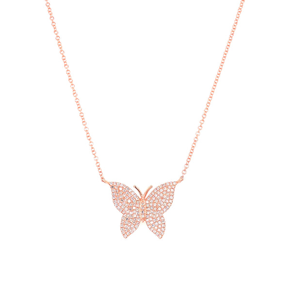 14K Rose Gold Diamond Large Butterfly Necklace-Necklaces-Maurice's Jewelers-