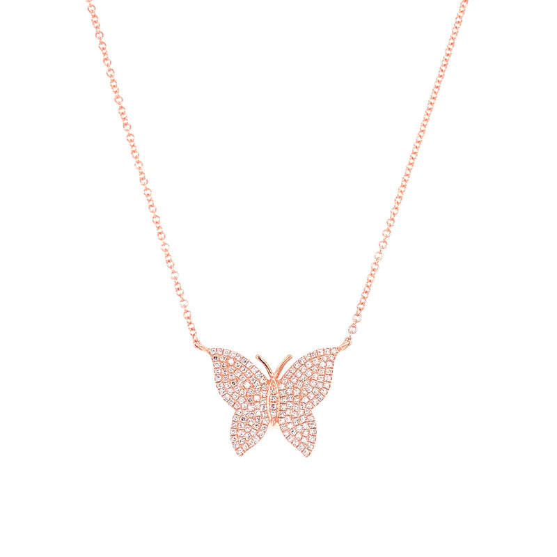 14K Rose Gold Diamond Large Butterfly Necklace