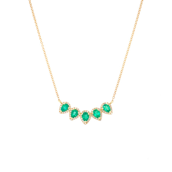 14K Yellow Gold Diamond Pear Emerald Necklace