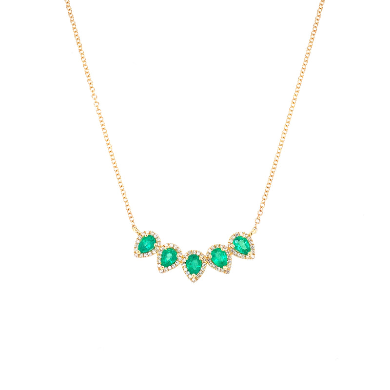 14K Yellow Gold Diamond Pear Emerald Necklace-Necklaces-majolie-