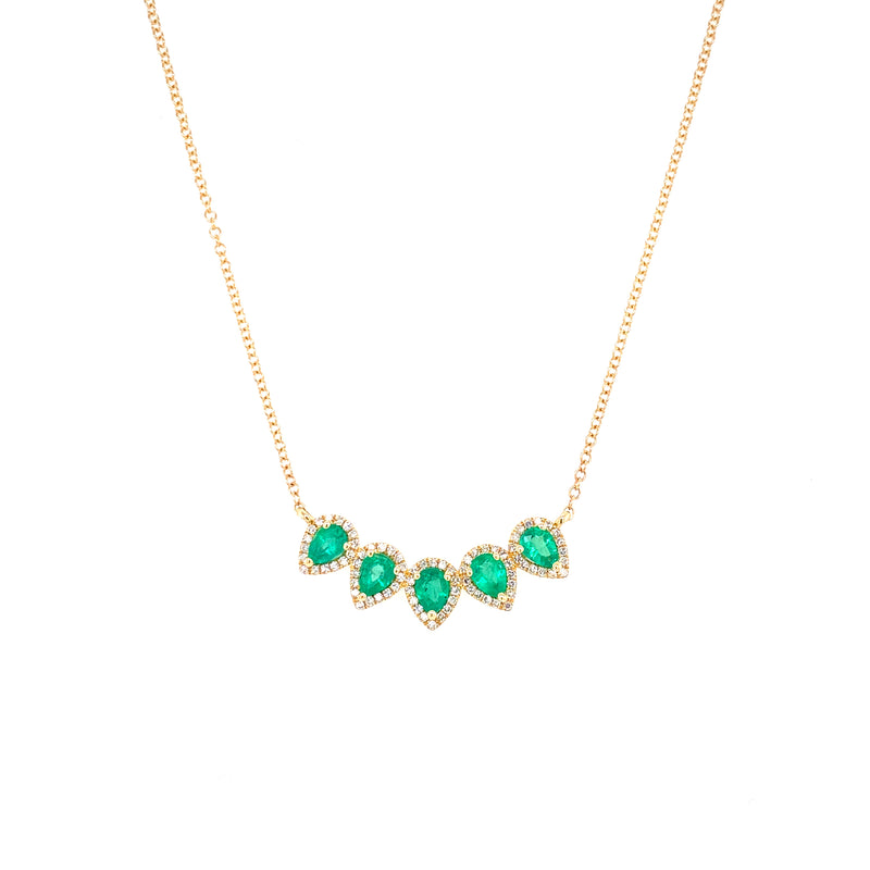 14K Yellow Gold Diamond Pear Emerald Necklace