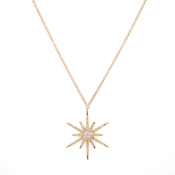 14K Yellow Gold Diamond Shinning Star Necklace