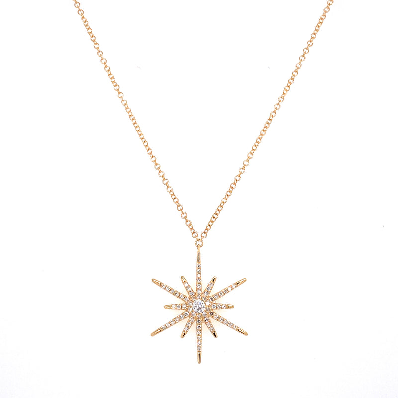 14K Yellow Gold Diamond Shinning Star Necklace-Necklaces-majolie-