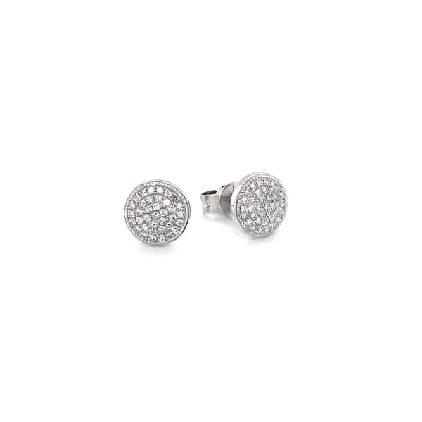 14K White Gold Diamond Large Domed Disc Stud Earrings