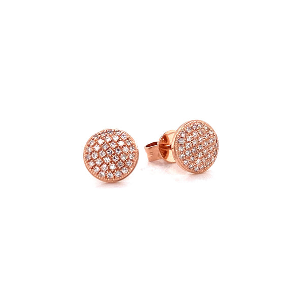 14K Rose Gold Diamond Large Domed Disc Stud Earrings-Earrings-Maurice's Jewelers-