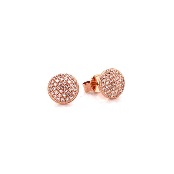 14K Rose Gold Diamond Large Domed Disc Stud Earrings