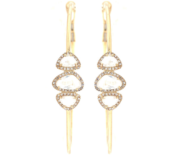 14K Yellow Gold Diamond Moonstone Hoop Earrings-EARRINGS-majolie-