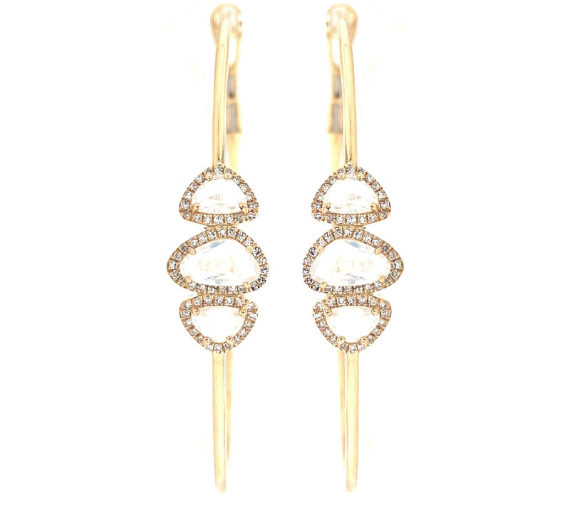 14K Yellow Gold Diamond Moonstone Hoop Earrings-EARRINGS-majolie-