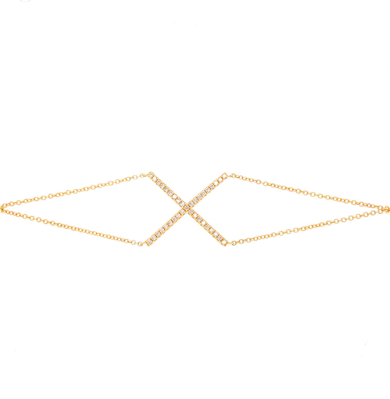 14K Yellow Gold "X" Style Diamond Bracelet-Bracelets-majolie-